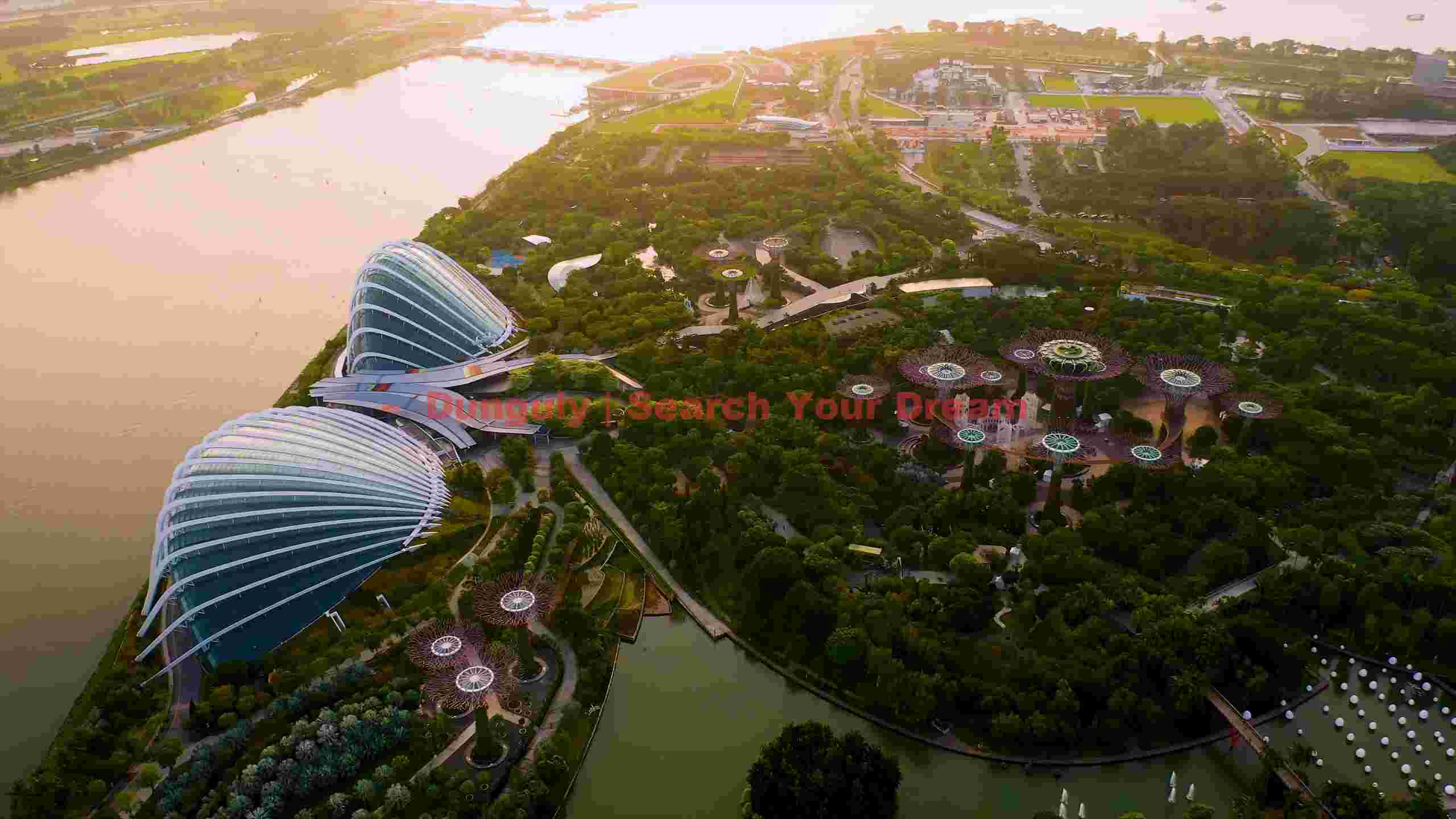gardens by the bay golden hour aerial gardens by the bay golden hour aerial