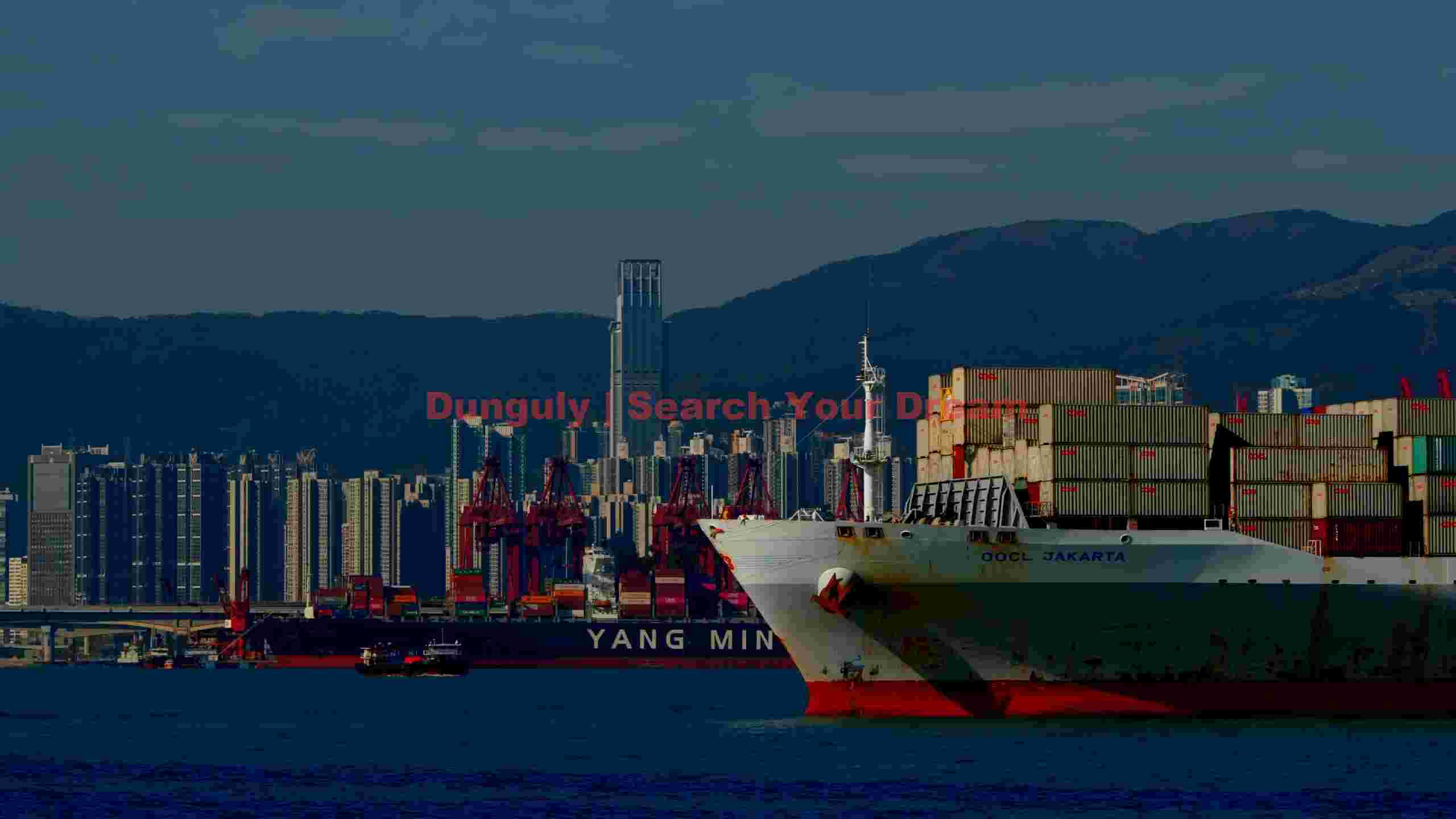 global trade hub container ships and urban skyline global trade hub container ships and urban skyline