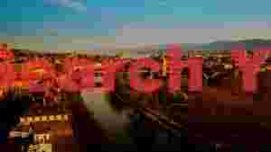 At Home golden hour panorama of zurich and limmat river