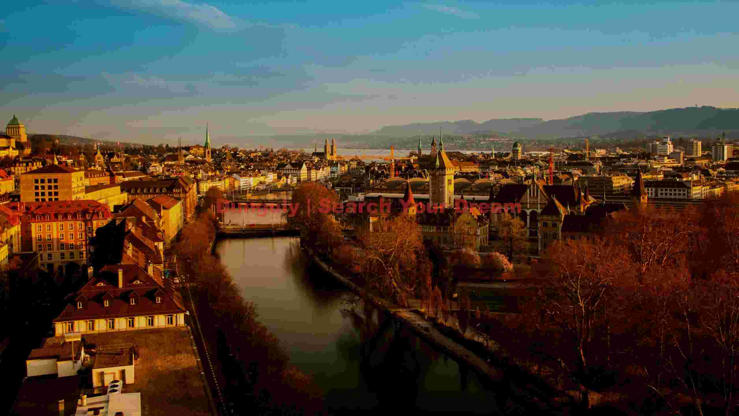 golden hour panorama of zurich and limmat river golden hour panorama of zurich and limmat river