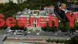 grand european palace aerial view