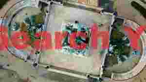 grand patina monument and fountain plaza aerial view