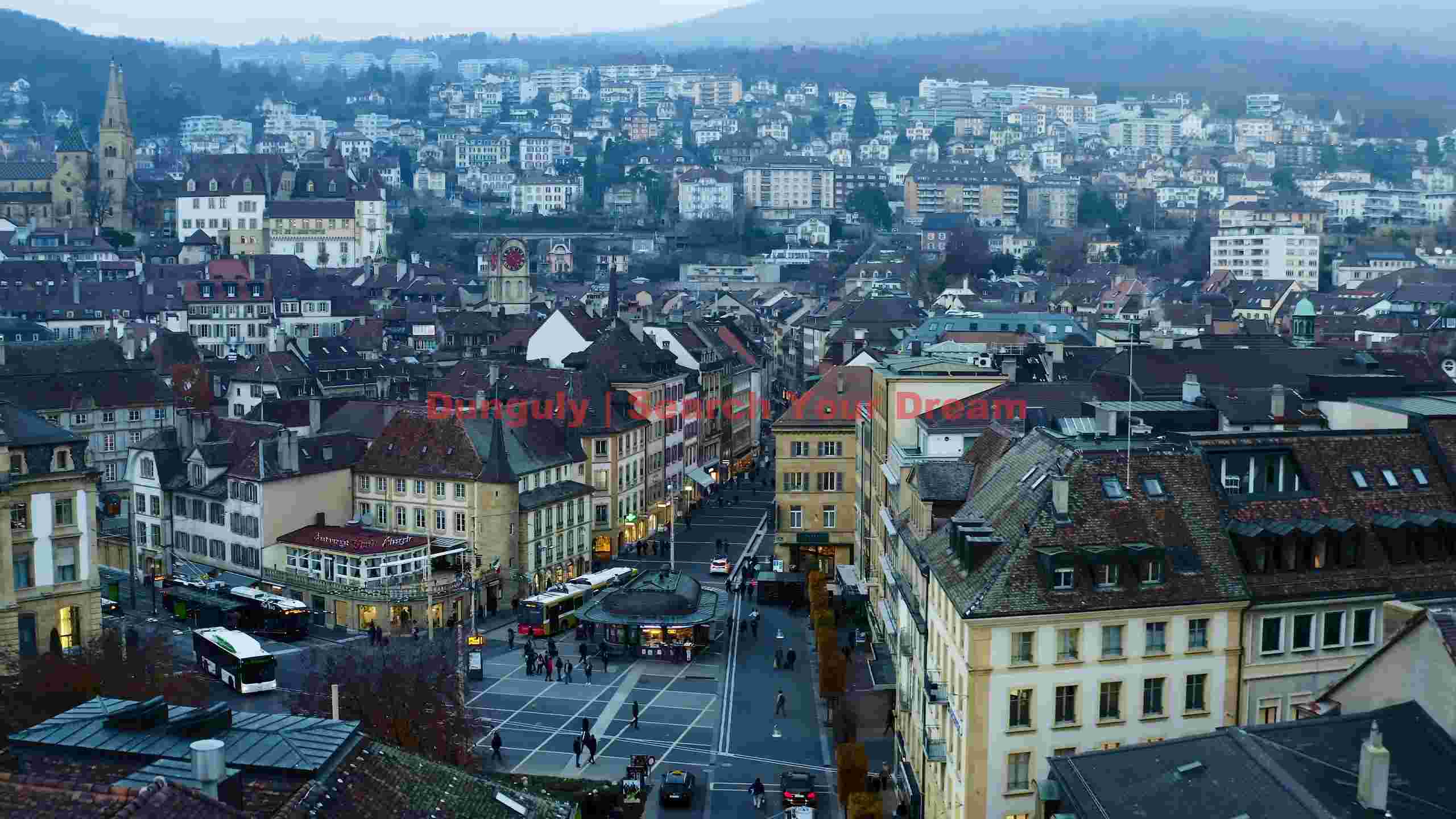historic fribourg city view at dusk historic fribourg city view at dusk