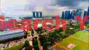iconic singapore marina bay aerial panorama