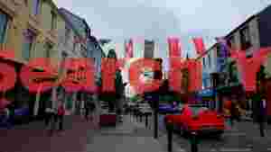 killarney streetscape adorned with international flags