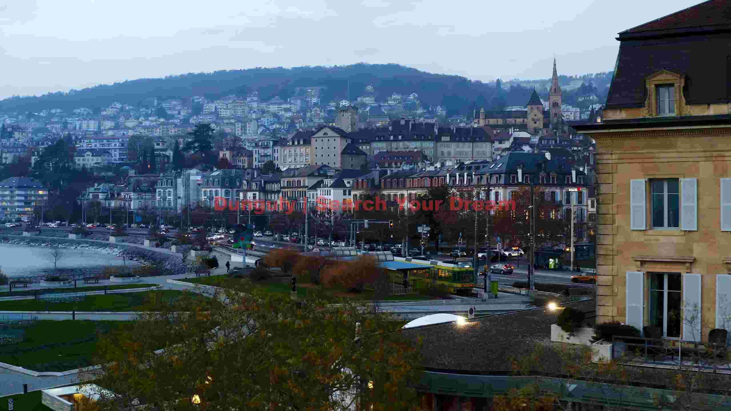 lausanne lakeside twilight panorama lausanne lakeside twilight panorama