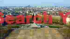majestic city square and skyline aerial view