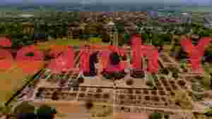 majestic prambanan temple complex aerial view