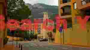 At Home monte carlo street scene with mountain vista