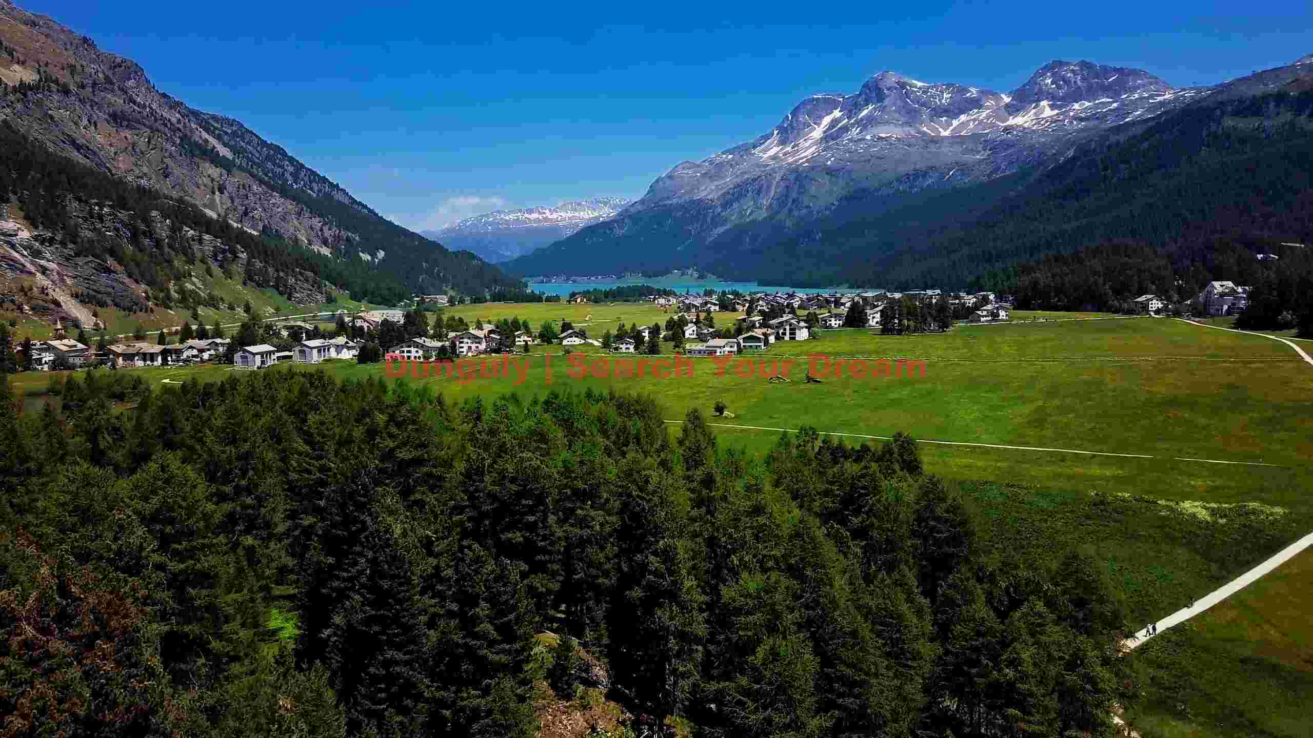 panoramic alpine valley and turquoise lake village panoramic alpine valley and turquoise lake village