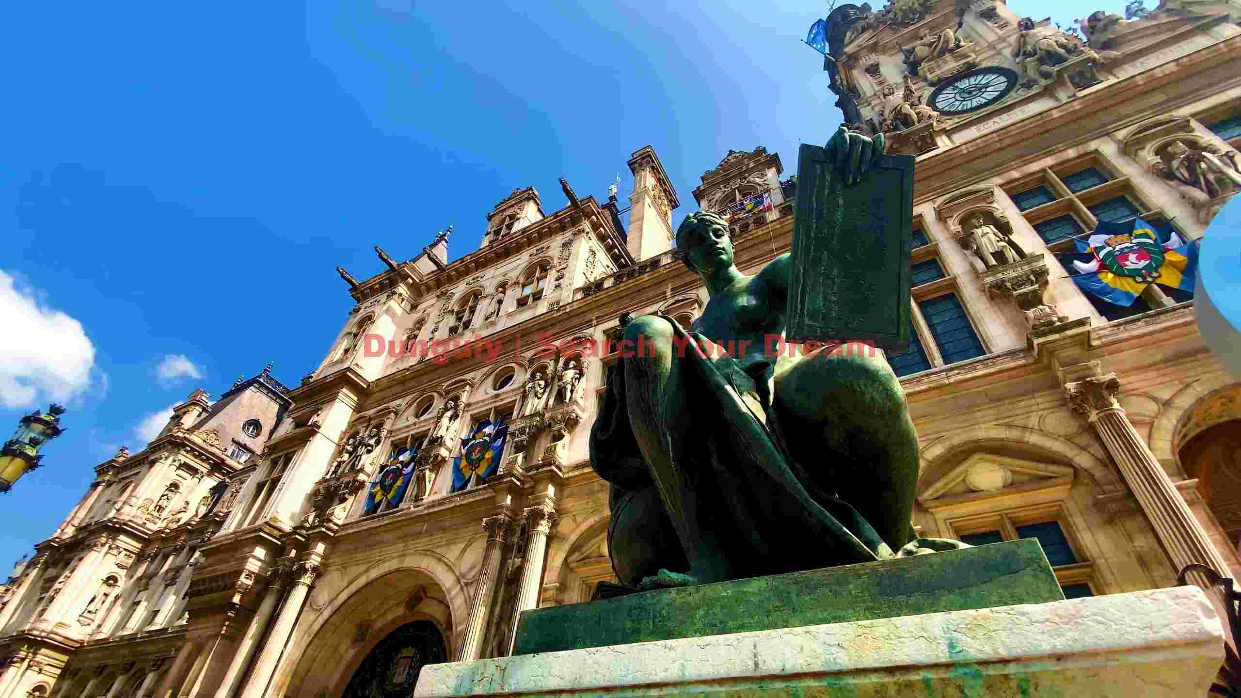 paris hytel de ville and classical statue paris hytel de ville and classical statue