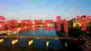 parisian panorama seine river and eiffel tower at dawn