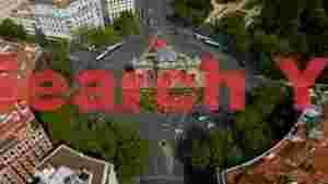 puerta de alcaly roundabout aerial view madrid
