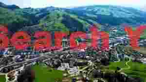 scenic alpine valley town aerial view