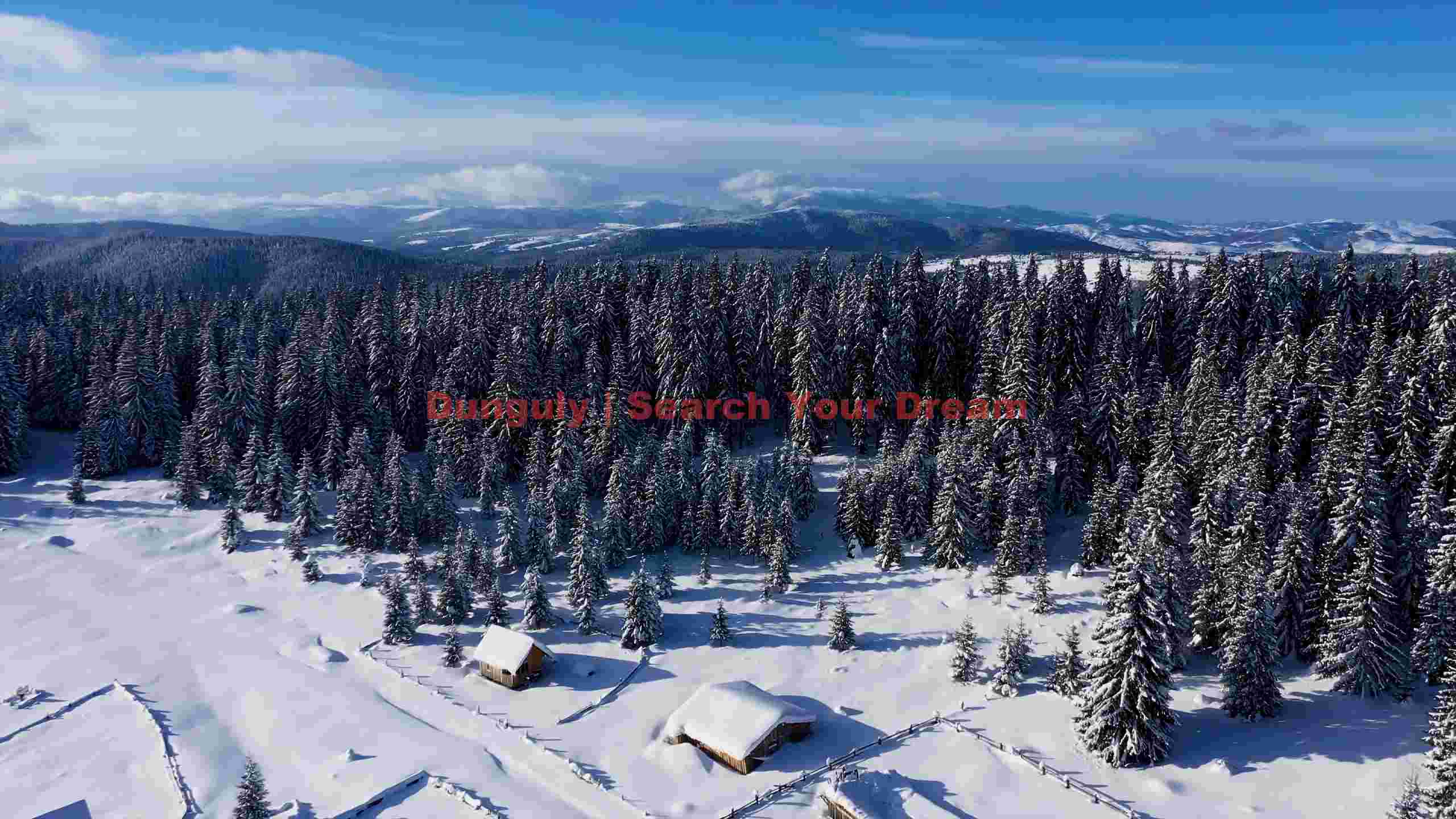 snowy mountain forest with cozy winter cabins snowy mountain forest with cozy winter cabins