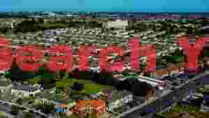 suburban neighborhood aerial view