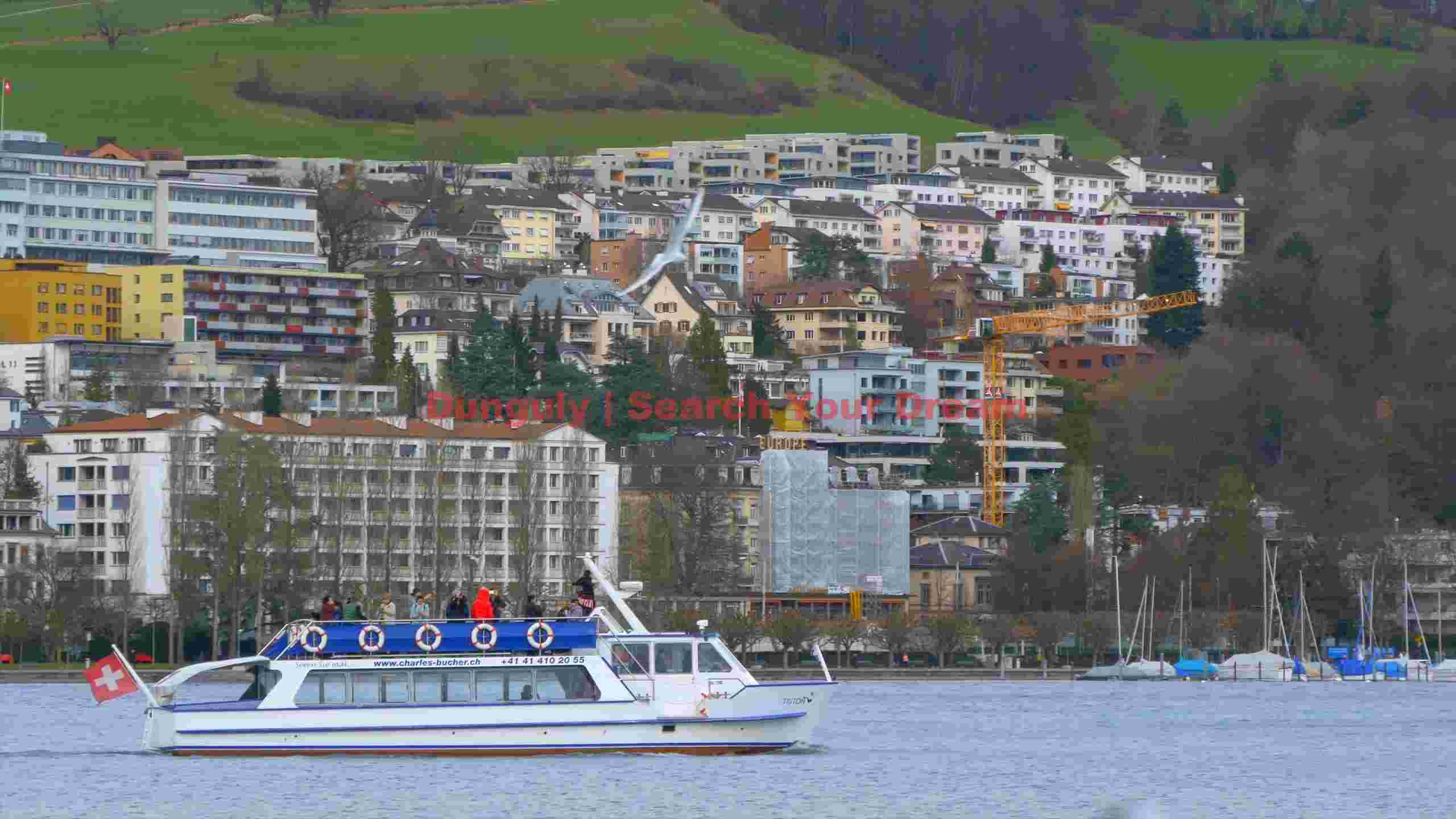 swiss lake boat tour with hillside city panorama swiss lake boat tour with hillside city panorama
