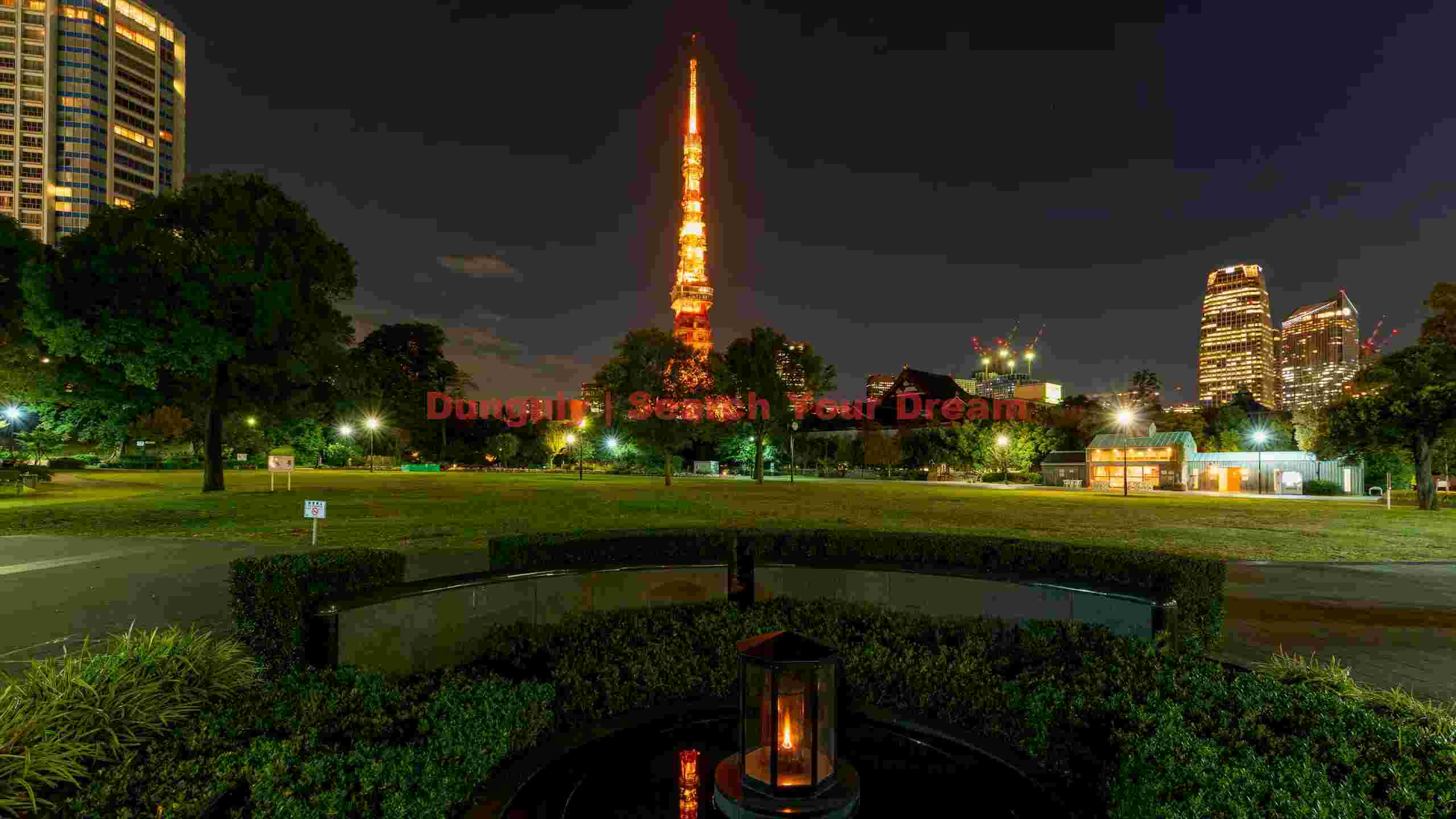 tokyo tower illuminates serene park at night tokyo tower illuminates serene park at night