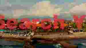 vibrant balinese coastal village and temple scene