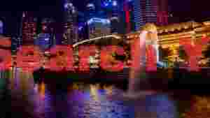vibrant singapore merlion park nightscape