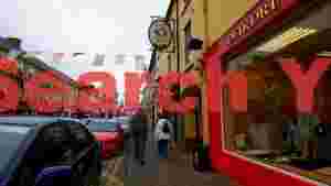 vibrant street scene in a european town