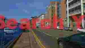 vibrant urban streetscape with modern architecture