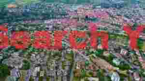aerial view of a picturesque european town and suburbia