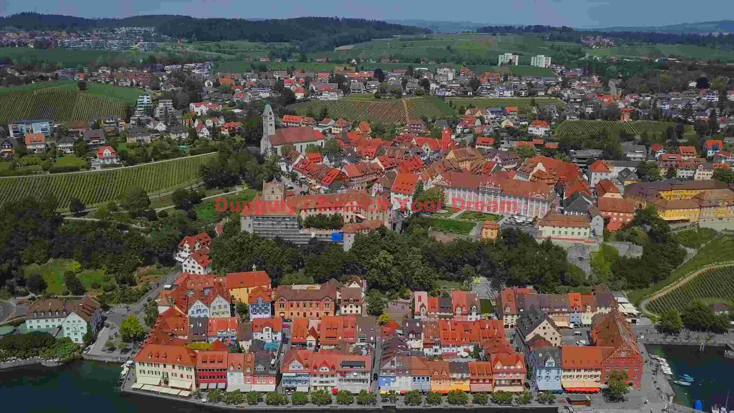 charming european lakeside town with vineyards aerial view charming european lakeside town with vineyards aerial view