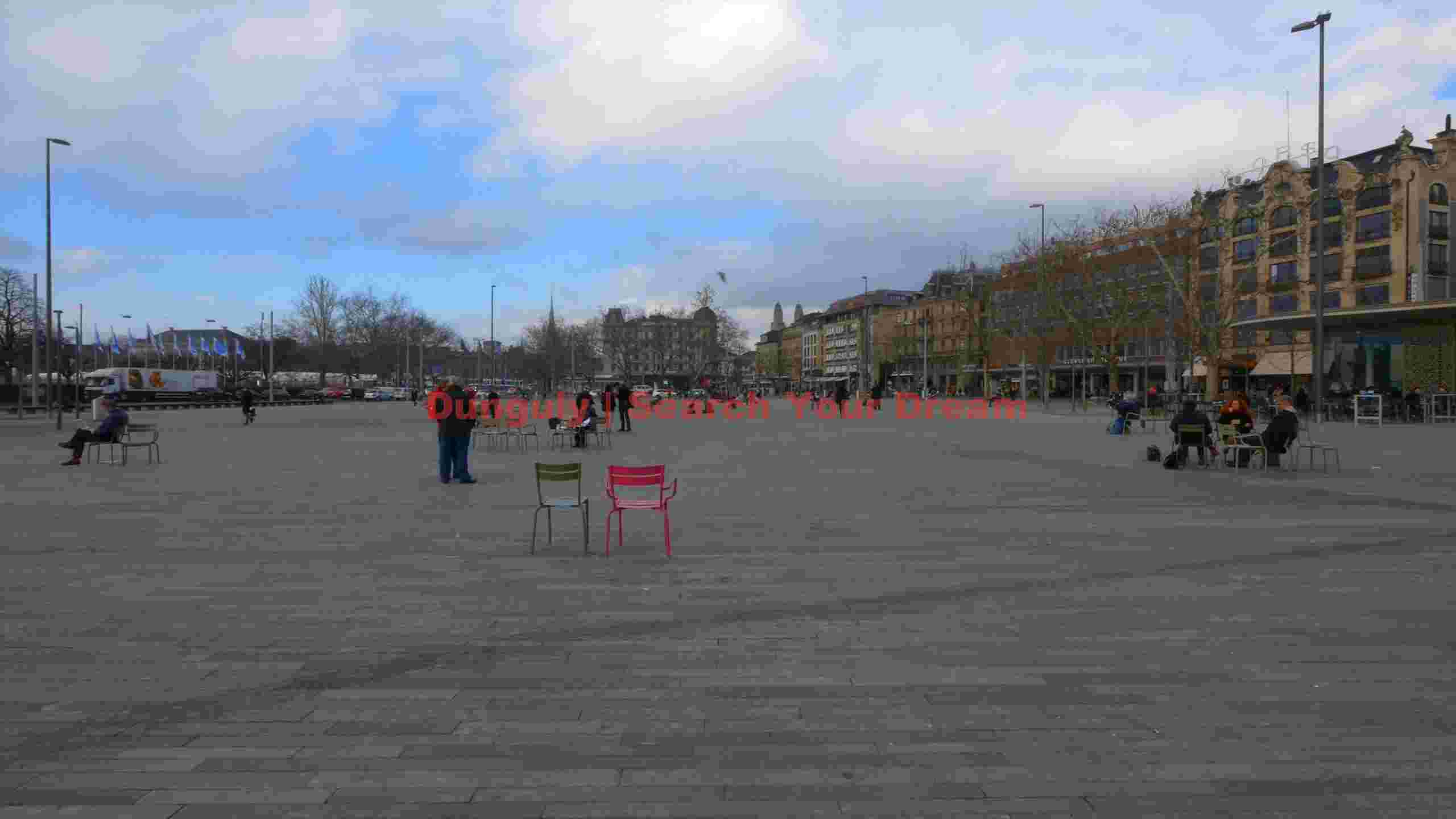 lively urban plaza on a cloudy day lively urban plaza on a cloudy day