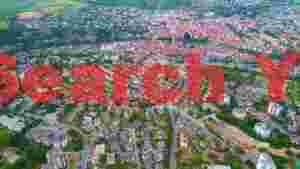 panoramic aerial view of a quaint european town